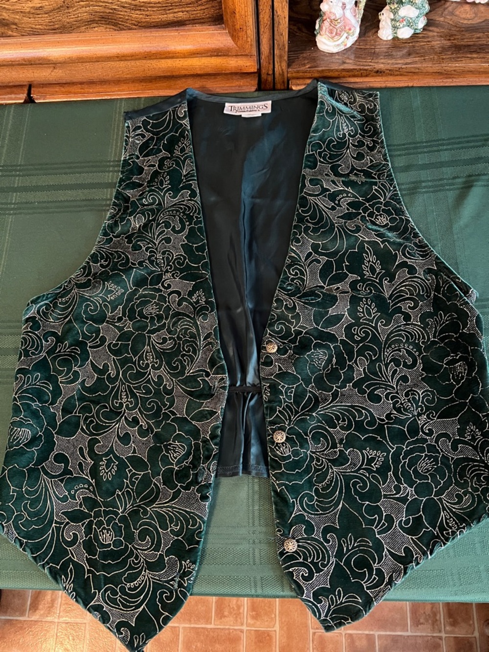 Trimmings Emerald Green Velvet Floral Vest with Gold Embroidery